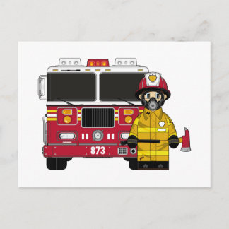 Feuerwehrmann mit Motor Postkarte