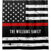 Feuerwehrmann mit personalisierter dünner roter Li Duschvorhang (Vorderseite)