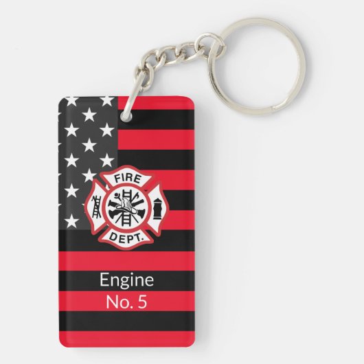 Feuerwehrmann mit personalisierter dünner roter Li Schlüsselanhänger (Rückseite)
