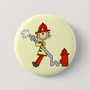 Feuerwehrmann mit Schlauch T-Shirts und Geschenke Button