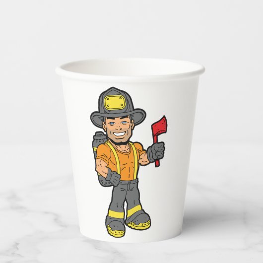 Feuerwehrmann mit x pappbecher (Vorderseite)