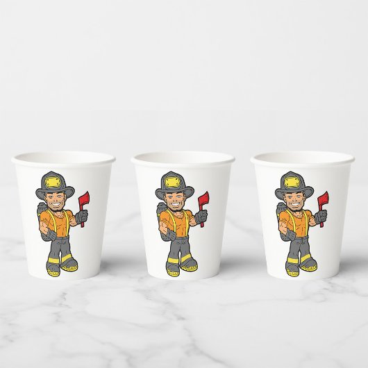 Feuerwehrmann mit x pappbecher