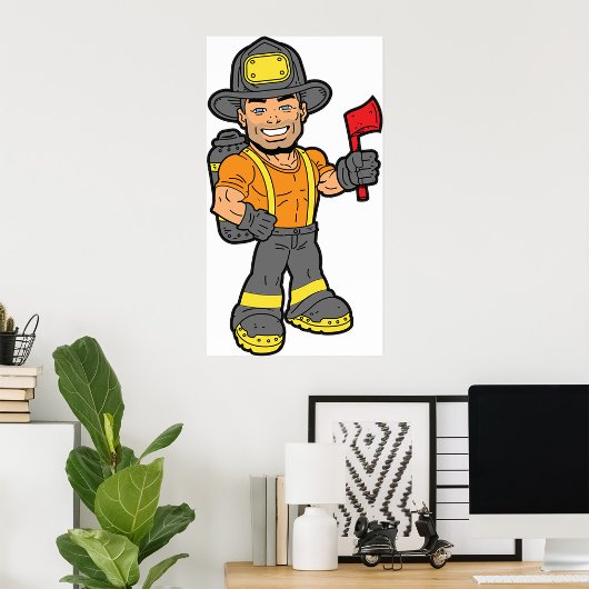 Feuerwehrmann mit x poster