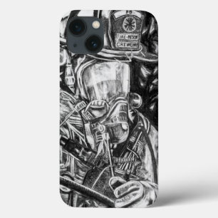 Feuerwehrmann - Mut - Holzkohlenzeichnen iPhone 13 Hülle