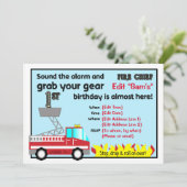 Feuerwehrmann Party Einladung zum 1. Geburtstag Fe (Stehend Vorderseite)