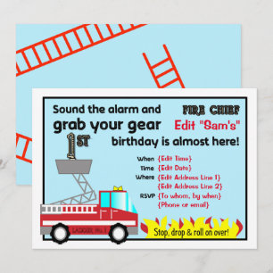 Feuerwehrmann Party Einladung zum 1. Geburtstag Fe