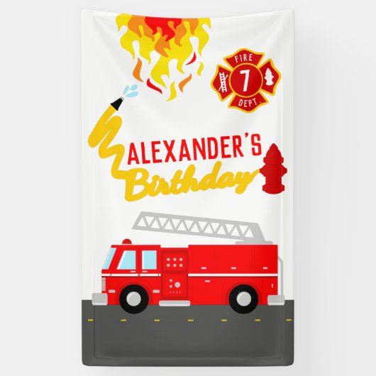 Feuerwehrmann Party Thema Rotes Feuer Motor Geburt Banner (Vertikal)