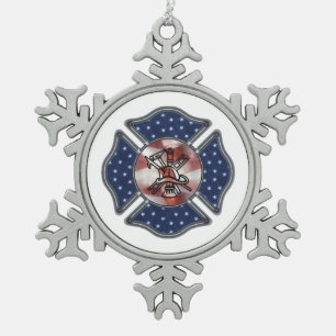 Feuerwehrmann patriotisch schneeflocken Zinn-Ornament