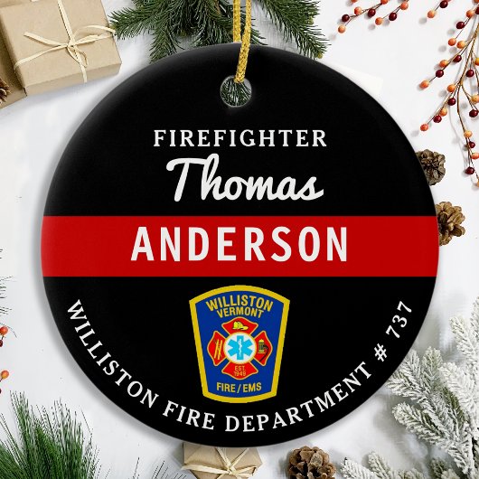 Feuerwehrmann Personalisiert dünne rote Linie Bran Keramik Ornament