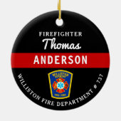 Feuerwehrmann Personalisiert dünne rote Linie Bran Keramik Ornament (Hinten)