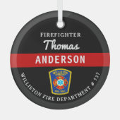 Feuerwehrmann Personalisiert dünne rote Linie Bran Ornament Aus Glas (Vorderseite)