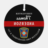 Feuerwehrmann Personalisiert dünne rote Linie Bran Ornament Aus Glas (Rückseite)