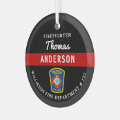 Feuerwehrmann Personalisiert dünne rote Linie Bran Ornament Aus Glas (Vorderseite links)