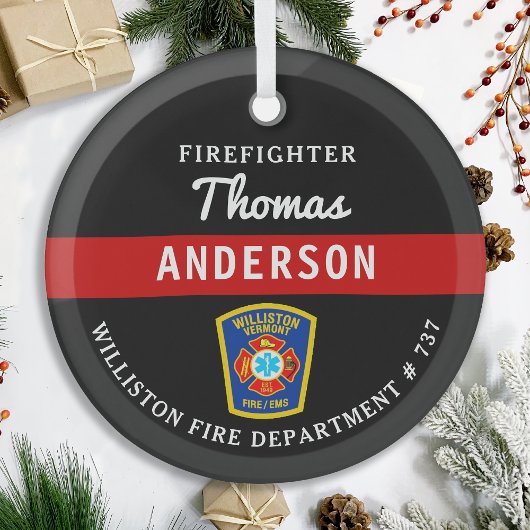 Feuerwehrmann Personalisiert dünne rote Linie Bran Ornament Aus Glas