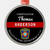 Feuerwehrmann Personalisiert dünne rote Linie Bran Ornament Aus Metall (Vorne)