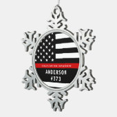 Feuerwehrmann Personalisiert Fireman Thin Red Line Schneeflocken Zinn-Ornament (Rechts)