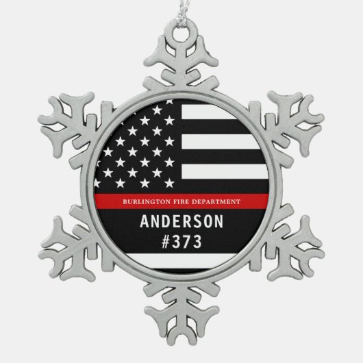 Feuerwehrmann Personalisiert Fireman Thin Red Line Schneeflocken Zinn-Ornament (Vorderseite)