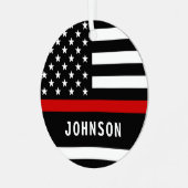 Feuerwehrmann Personalisiert Moderne dünne rote Li Ornament Aus Metall (Vorderseite links)