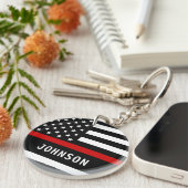 Feuerwehrmann Personalisiert Moderne dünne rote Li Schlüsselanhänger (Vorderseite rechts)