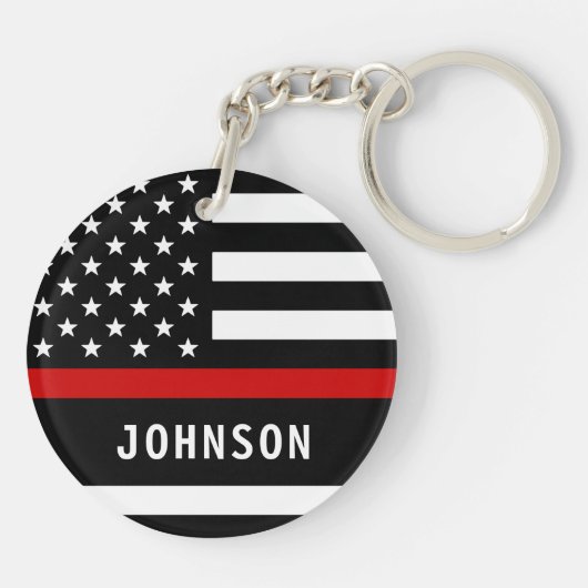 Feuerwehrmann Personalisiert Moderne dünne rote Li Schlüsselanhänger (Rückseite)