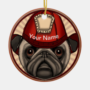 Feuerwehrmann Pug Keramik Ornament