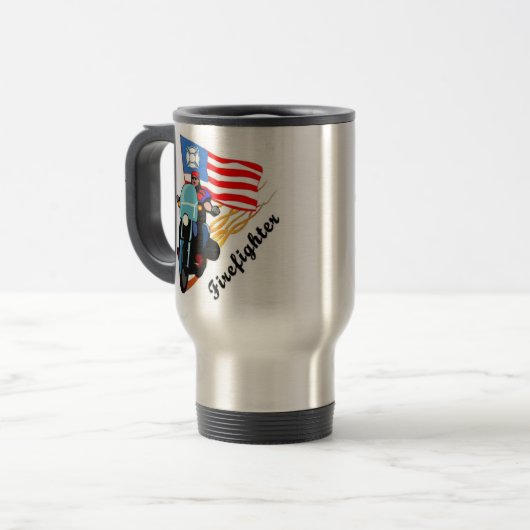 Feuerwehrmann-Radfahrer Reisebecher (Vorderseite Links)