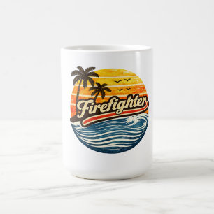 Feuerwehrmann Retro-Sonnenuntergangs-Design Kaffeetasse