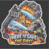 Feuerwehrmann Rettet den Tag Aufkleber (Vorderseite)