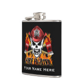 Feuerwehrmann-Schädel 2 und lodernde Äxte Flachmann (Links)