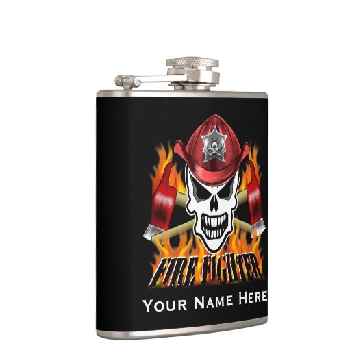 Feuerwehrmann-Schädel 2 und lodernde Äxte Flachmann (Rechts)