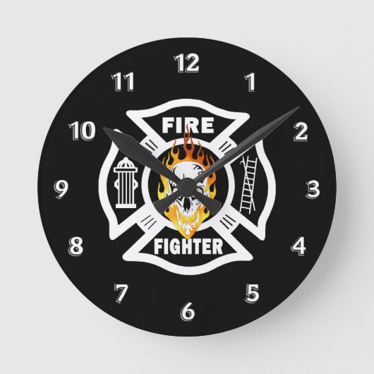 Feuerwehrmann-Schädel Runde Wanduhr (Vorderseite)