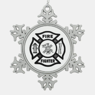 Feuerwehrmann Schneeflocken Zinn-Ornament