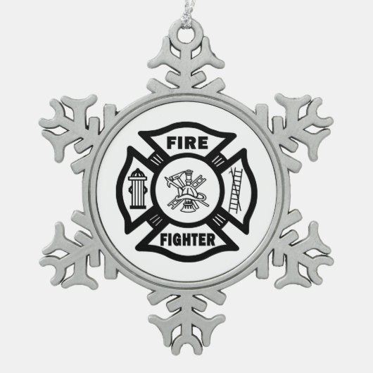 Feuerwehrmann Schneeflocken Zinn-Ornament (Vorderseite)