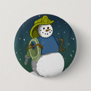 Feuerwehrmann-Schneemann Button