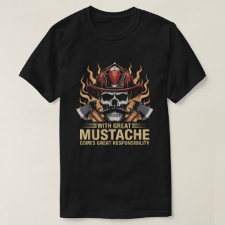 Feuerwehrmann Schnurrbart Schädel Held Flamme Äxte T-Shirt