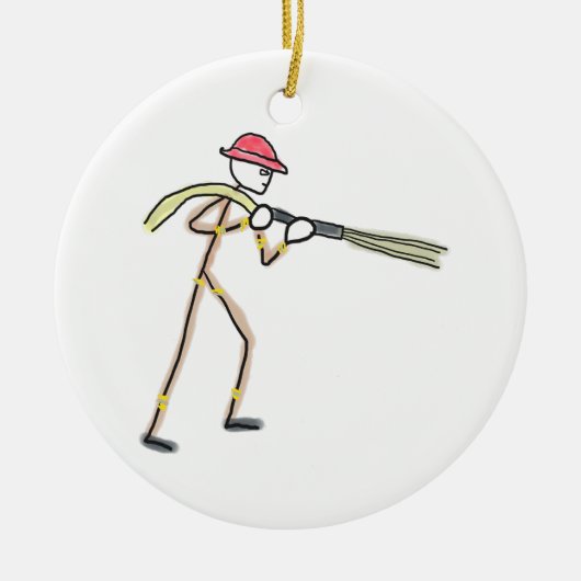 Feuerwehrmann Stickman Keramik Ornament (Vorne)