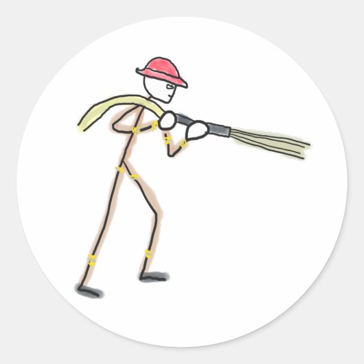 Feuerwehrmann Stickman Runder Aufkleber (Vorderseite)
