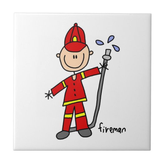 Feuerwehrmann-Strichmännchen Fliese (Vorderseite)