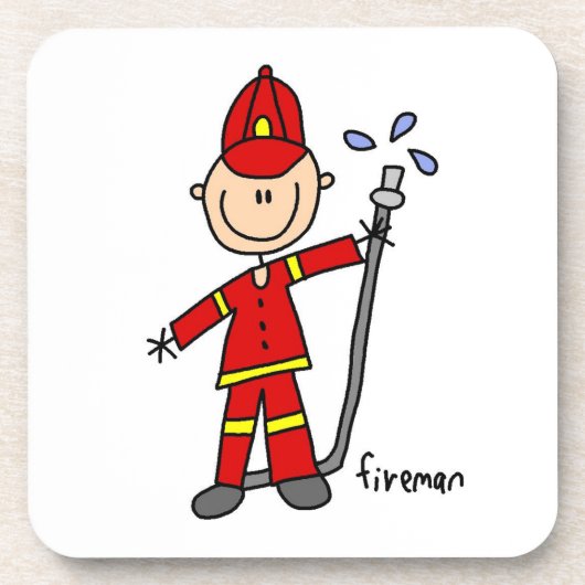 Feuerwehrmann-Strichmännchen Getränkeuntersetzer (Vorderseite)