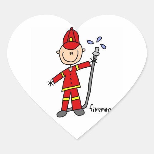 Feuerwehrmann-Strichmännchen Herz-Aufkleber (Vorderseite)