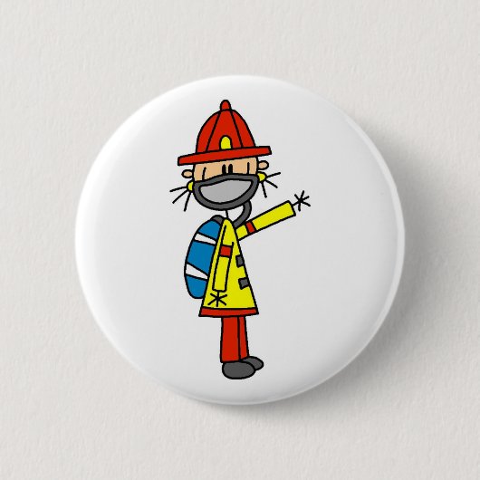 Feuerwehrmann-Strichmännchen mit Maskenknopf Button (Vorderseite)