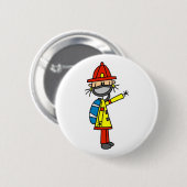 Feuerwehrmann-Strichmännchen mit Maskenknopf Button (Vorne & Hinten)