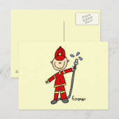Feuerwehrmann-Strichmännchen Postkarte (Vorne/Hinten)