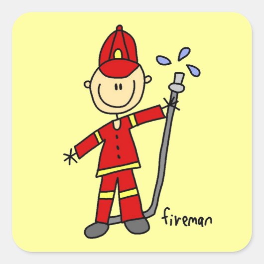 Feuerwehrmann-Strichmännchen Quadratischer Aufkleber (Vorderseite)