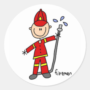 Feuerwehrmann-Strichmännchen Runder Aufkleber