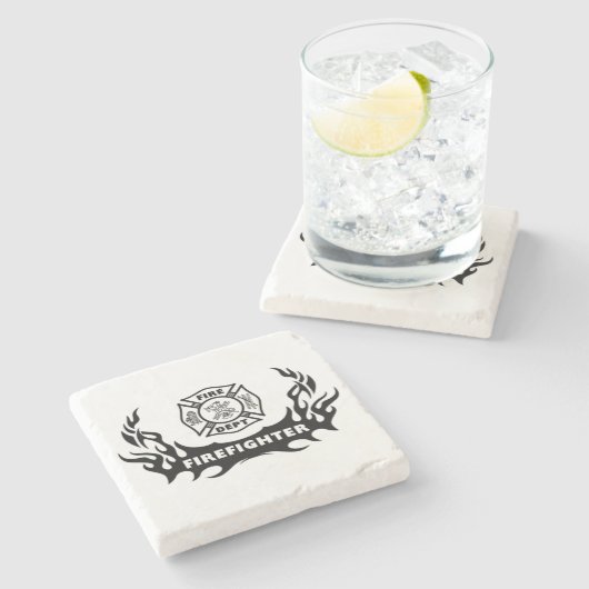 Feuerwehrmann-Tätowierung Steinuntersetzer (Seitenansicht)