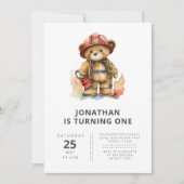Feuerwehrmann Teddy Bear Moderner Kindergeburtstag Einladung (Vorderseite)