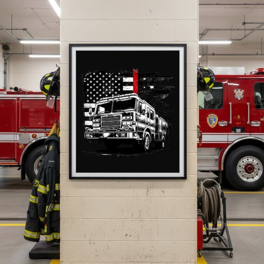 Feuerwehrmann Thin Red Line Grunge-Flagge Poster