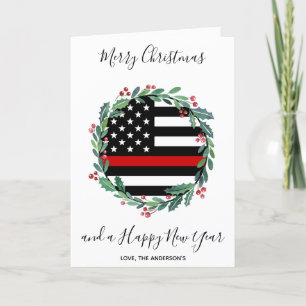 Feuerwehrmann Thin Red Line Weihnachtsfeiertag Feiertagskarte