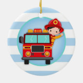 Feuerwehrmann Truck Black Hair Boy Keramik Ornament (Hinten)